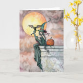 Carte d'Halloween 'Batty Cat' par Molly Harrison (Fleur jaune)