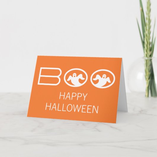 Carte d'Halloween Boo Ghosts, orange et blanc (Devant)