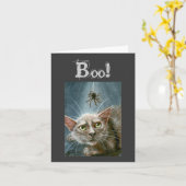 Carte d'Halloween, Chat et Araignée, Boo ! (Fleur jaune)