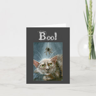 Carte d'Halloween, Chat et Araignée, Boo !