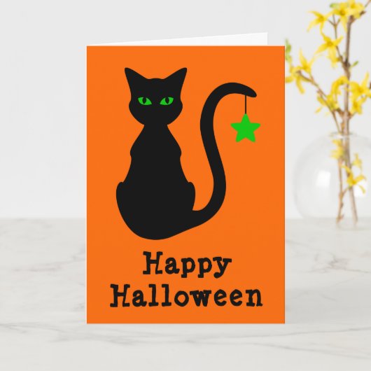 Carte d'Halloween Chat Noir (Fleur jaune)