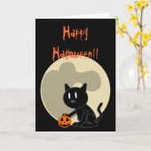 Carte d'Halloween Chat Noir (Fleur jaune)