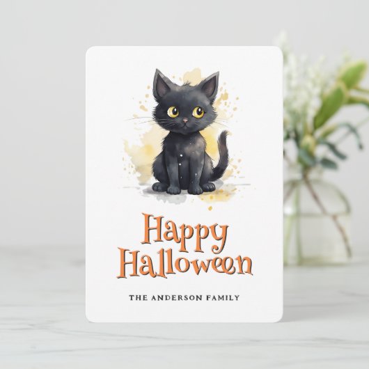 Carte d'Halloween Chat Noir Cute (Debout devant)