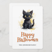 Carte d'Halloween Chat Noir Cute (Devant / Derrière)
