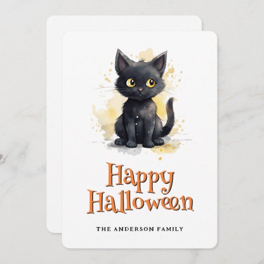 Carte d'Halloween Chat Noir Cute (Devant / Derrière)