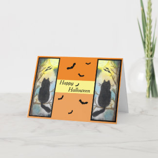 Carte d'Halloween Chat Noir Pleine Lune