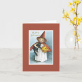 Carte d'Halloween Chat Noir Sorcière vintage (Fleur jaune)