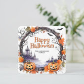 Carte d'Halloween citrouille Bats Watercolor (Debout devant)