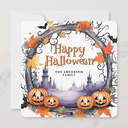 Carte d'Halloween citrouille Bats Watercolor (Devant)