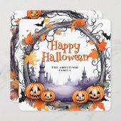 Carte d'Halloween citrouille Bats Watercolor (Devant / Derrière)