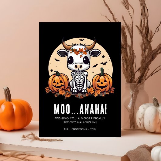 Carte d'Halloween Cute Cow Skeleton