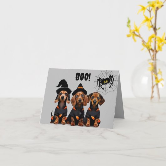 Carte d'Halloween Dachshund (Fleur jaune)