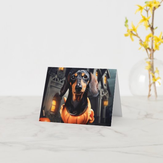 Carte d'Halloween Dachshund (Fleur jaune)