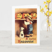 Carte d'Halloween de Chien et de Garçon de l'agric (Fleur jaune)