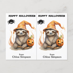 Carte d'Halloween de Sloth Kitty Cat School Party
