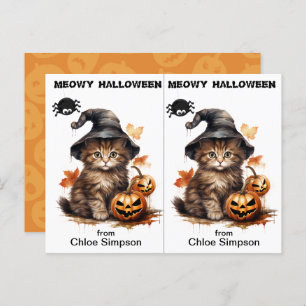 Carte d'Halloween de sorcière Kitty Cat School