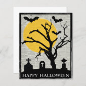 Carte d'Halloween Éffrayant Arbre et Tombstone BUD (Devant / Derrière)