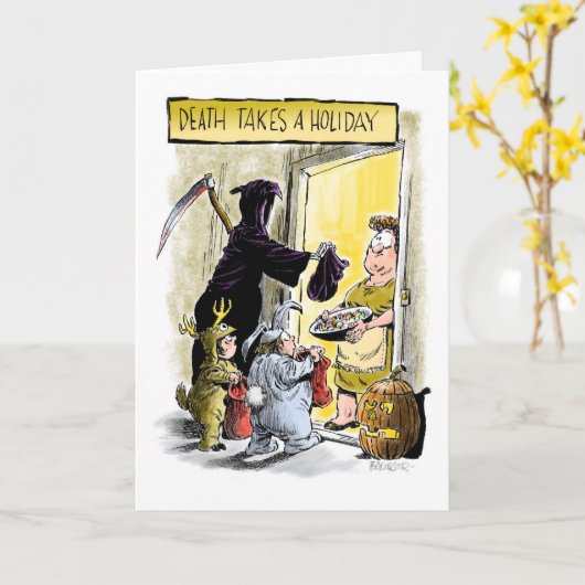 Carte d'Halloween en trombe ou en train de traiter (Fleur jaune)