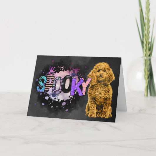 Carte d'Halloween épouvantable de Caniche Effrayan (Devant)