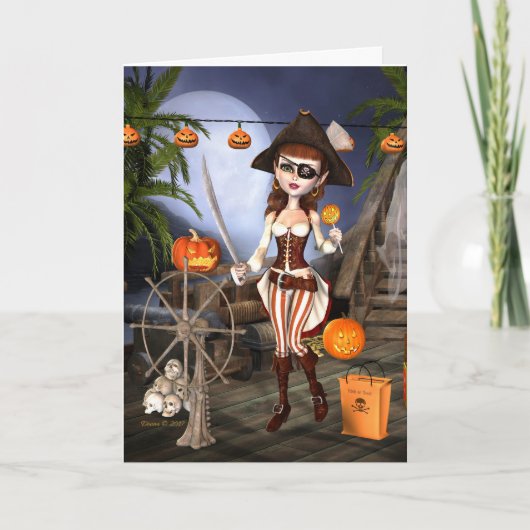Carte d'Halloween fille Pirate mignonne (Devant)