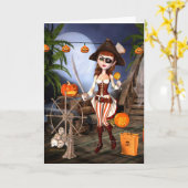 Carte d'Halloween fille Pirate mignonne (Fleur jaune)