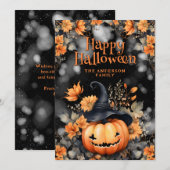 Carte d'Halloween Floral citrouille (Devant / Derrière)