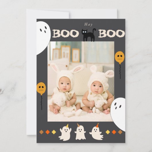 Carte D'Halloween Ghost Et Chat Noir (Devant)