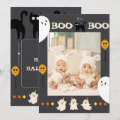 Carte D'Halloween Ghost Et Chat Noir (Devant / Derrière)
