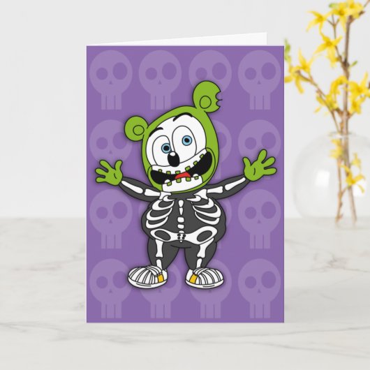 Carte d'Halloween Gummibär Skeleton (Fleur jaune)