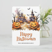 Carte d'Halloween Jack O. Lanterns Bats Graveyard (Debout devant)