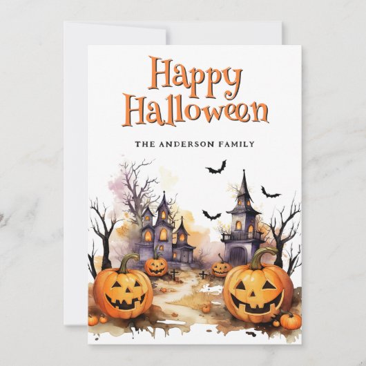 Carte d'Halloween Jack O. Lanterns éffrayant Bats (Devant)
