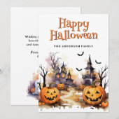 Carte d'Halloween Jack O. Lanterns éffrayant Bats (Devant / Derrière)