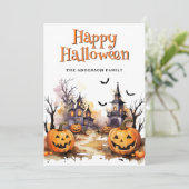Carte d'Halloween Jack O. Lanterns éffrayant Bats (Debout devant)
