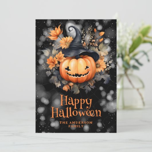 Carte d'Halloween Jack O'Lantern Floral (Debout devant)
