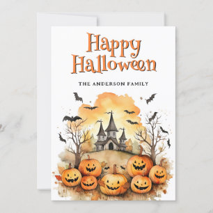 Carte d'Halloween Jack O'Lanterns Bats Ghosts