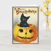 Carte d'Halloween Little Black et Jack O' Lantern (Fleur jaune)