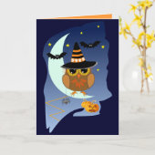 Carte d'Halloween mignonne avec Chouette, chauves- (Fleur jaune)