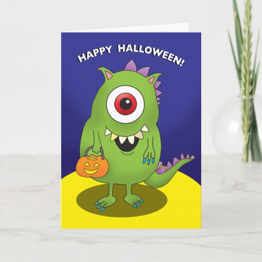 Carte d'Halloween - Monstre aux grands yeux, enfan (Devant)