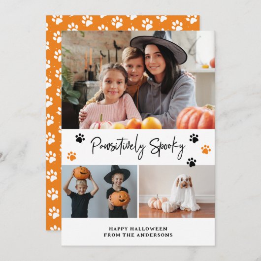 Carte d'Halloween Orange Pawsititititivement Éffra (Devant / Derrière)