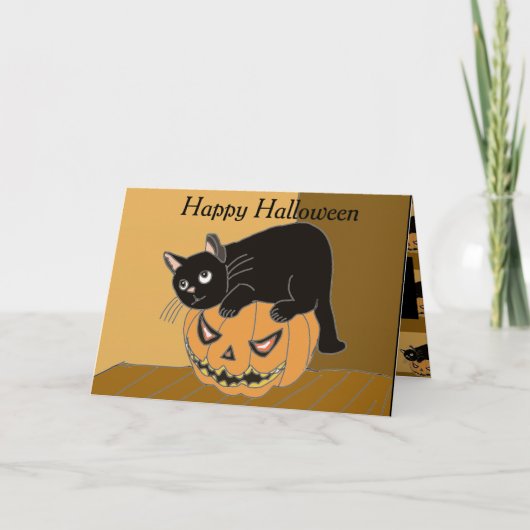 Carte d'Halloween pour chat et Citrouille (Devant)