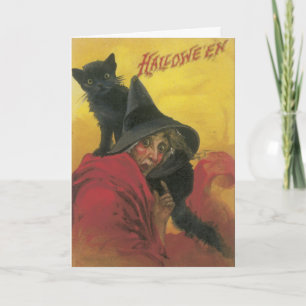 Carte d'Halloween pour sorcière et chat noir