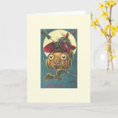 Carte d'Halloween pour sorcière vintage, chat noir (Fleur jaune)