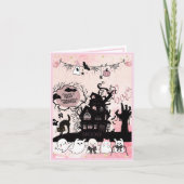 Carte d'Halloween rose et noir blanc pour les affa (Devant)