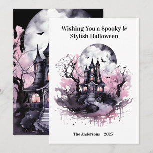 Carte d'Halloween rose sombre effrayante