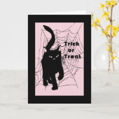 Carte d'Halloween, Tricot ou Treat Cat (Fleur jaune)