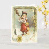 Carte d'Halloween victorienne avec sorcière et cha (Fleur jaune)