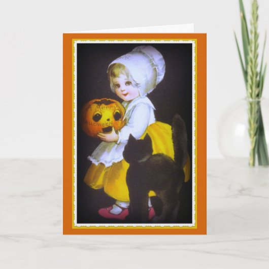 Carte d'Halloween Vintage pour petite fille et cha (Devant)