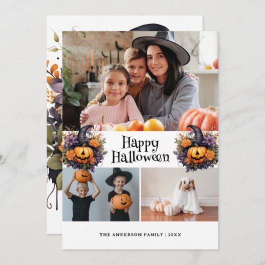 Carte d'Halloween violet orange citrouille (Devant / Derrière)