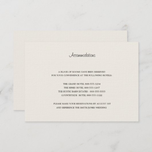 Carte d'hébergement couleur crème (Devant / Derrière)