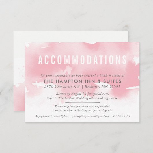 CARTE D'HÉBERGEMENT design aquarelle rose vif (Devant / Derrière)